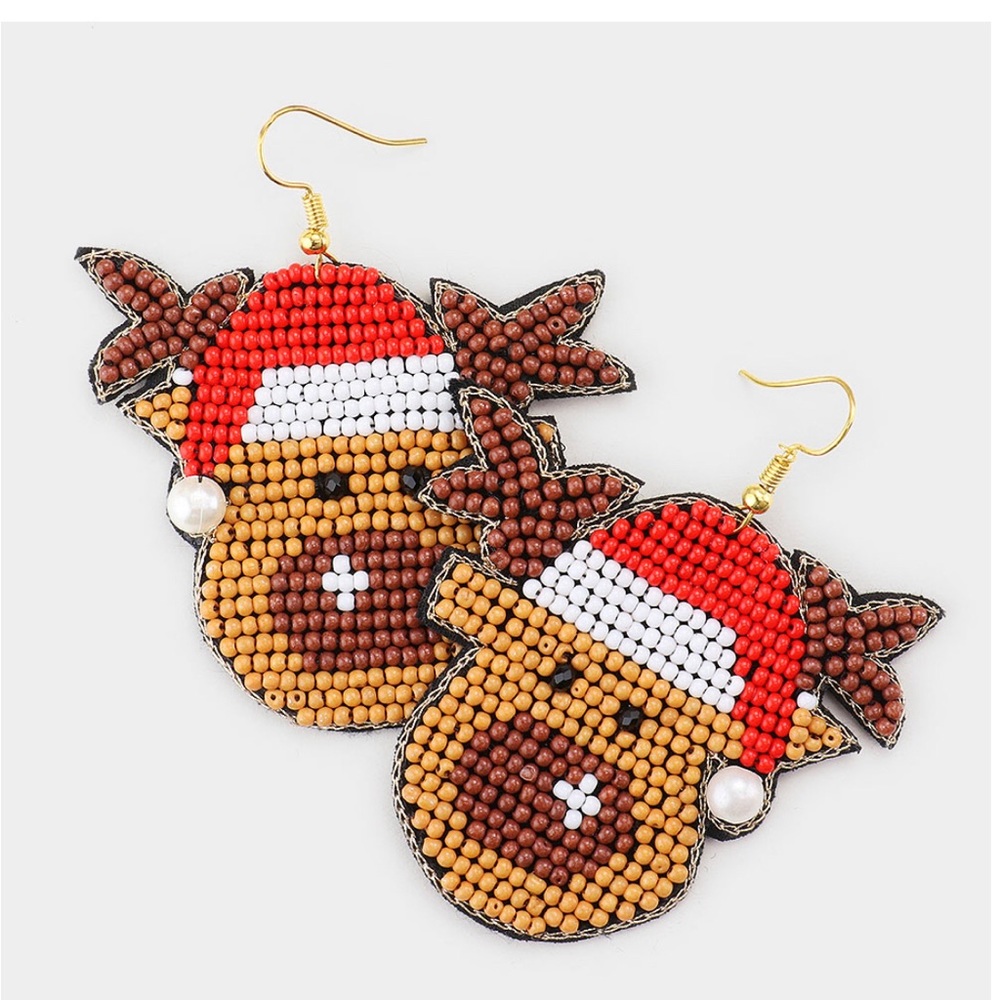 Seed Bead Santa Reindeer Earrings